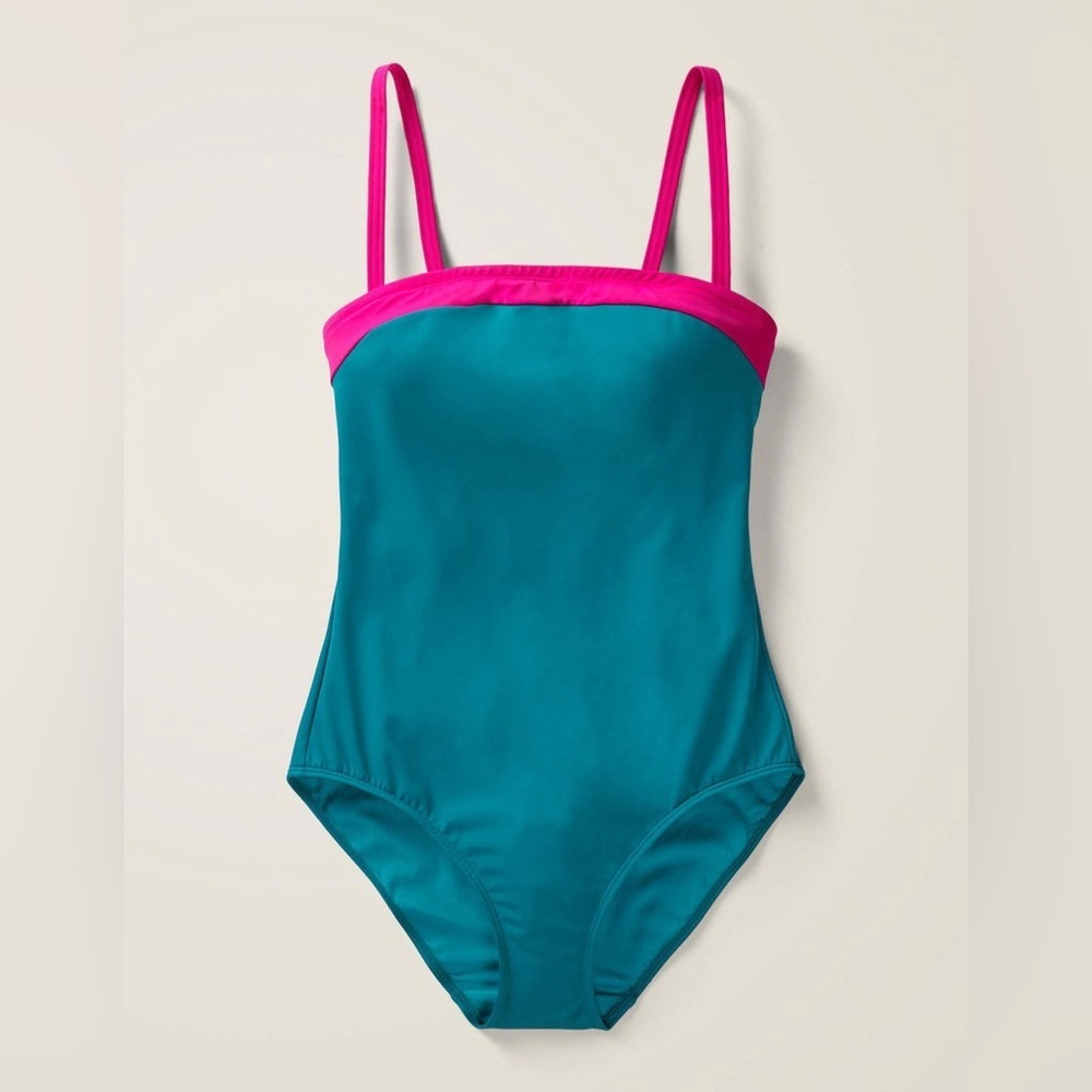BODEN teal blue pink Salerno Bandeau one piece Swimsuit size 12 - Picture 2 of 8